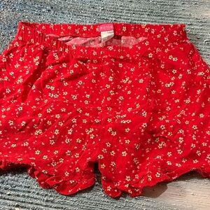 Zunie Vibrant Red Floral High Waist Shorts